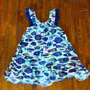 Cat & Jack Multicolor Fish Patterned Dress tassel sleeves Size 5T EUC